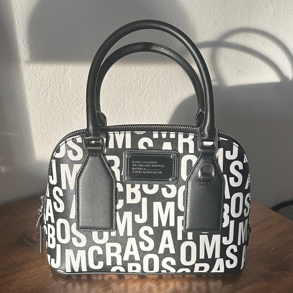 Marc Jacobs Small Monogram Printed Saffiano Leather Dome Satchel Crossbody Bag